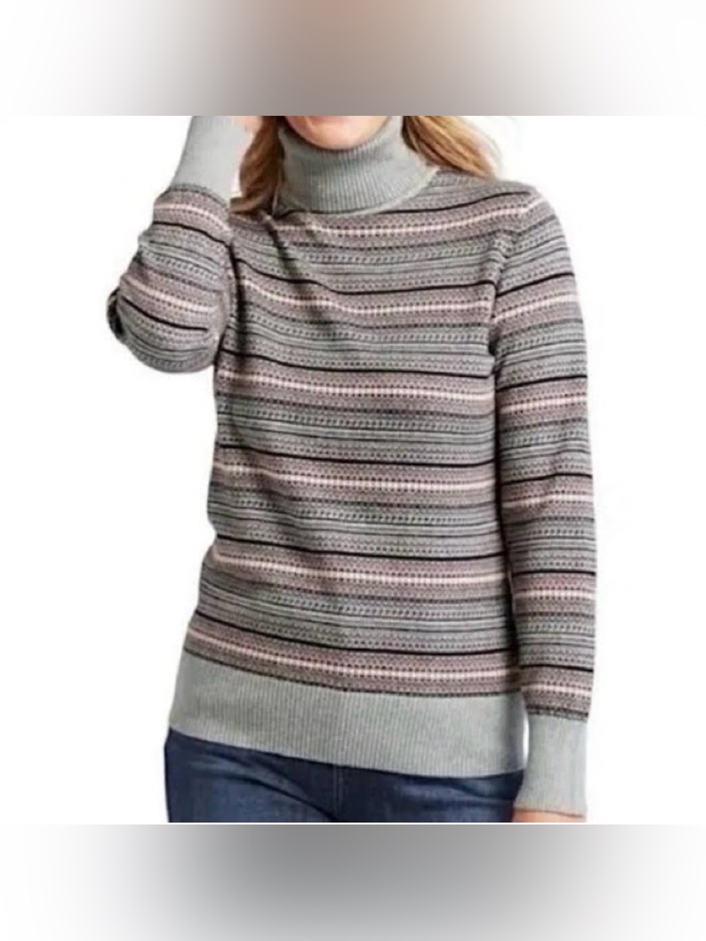 L.L. Bean Sweater Sz XL Fair Isle Holiday Cotton Cashmere Pullover Turtleneck